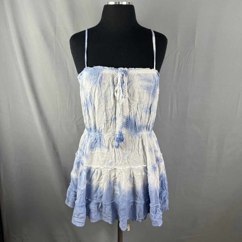 Kiwi & Punch Mini Dress Womens L Multi Tie Dye Tiered Crinkled Spaghetti Strap